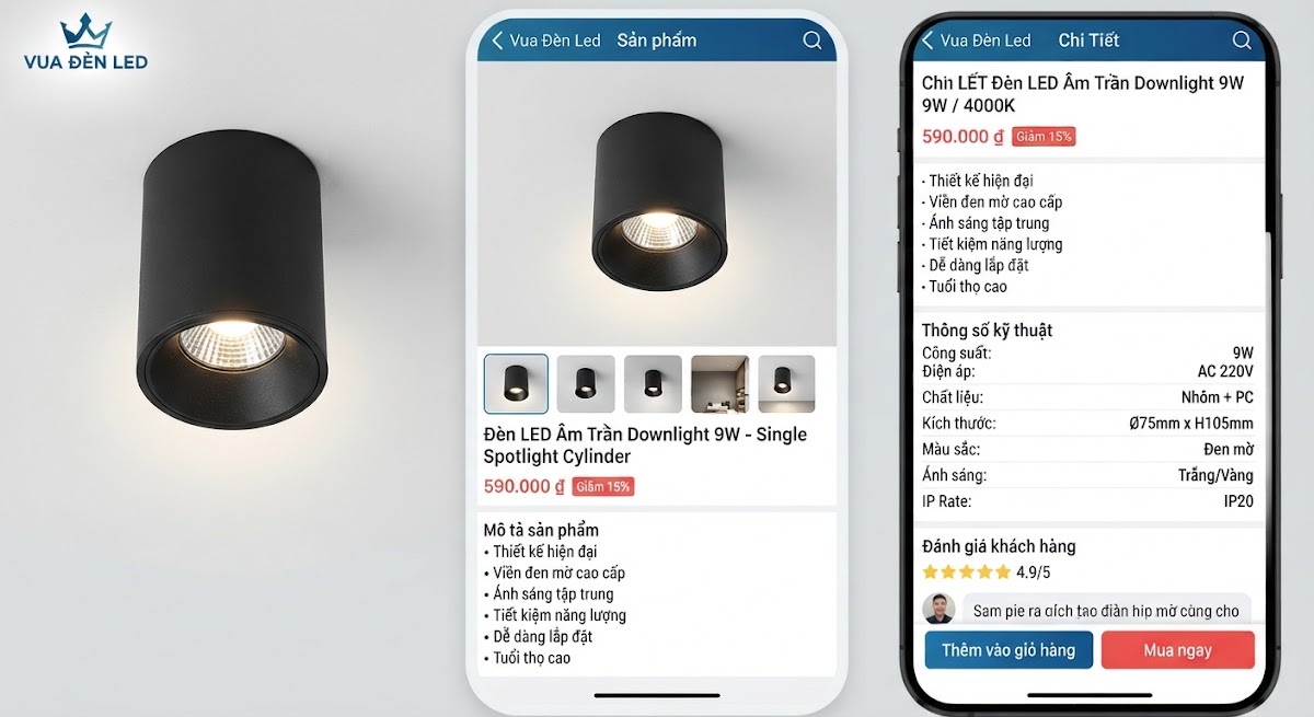 Đèn LED Âm Trần Rọi Tiêu Điểm Spotlight 12W Chống Chói UGR<10 Đèn LED Âm Trần Rọi Tiêu Điểm Spotlight 12W Chống Chói UGR